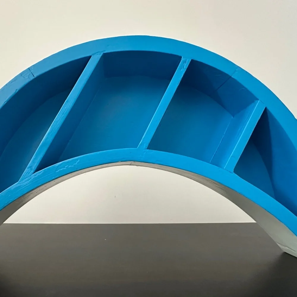 Half-Moon Wood Shelf Decor – Light Blue, Navy & Gray